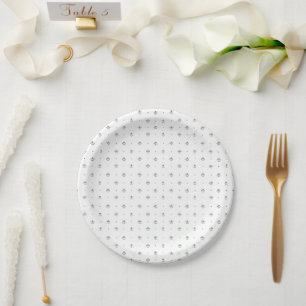 Plato De Papel Boda con estampado botánico verde y blanco