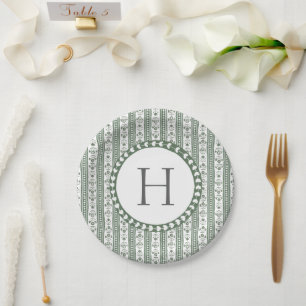 Plato De Papel Boda con estampado botánico verde y blanco