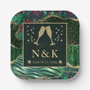 Plato De Papel Boda con Estampado de Animal de Jungla Verde Brill