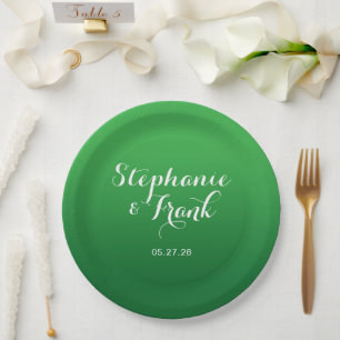 Plato De Papel Boda con gradiente de verde Kelly a verde bosque