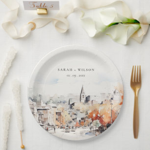 Plato De Papel Boda con paisaje chic de Greenville, Carolina del
