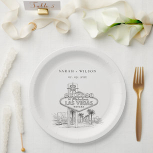 Plato De Papel Boda con paisaje esquemático de Las Vegas Nevada