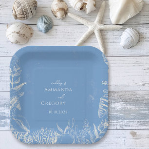 Plato De Papel Boda con temática de Blue Toile Ocean