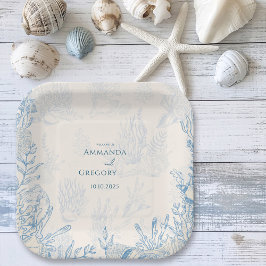 Plato De Papel Boda con temática de Blue Toile Ocean