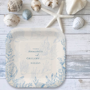 Plato De Papel Boda con temática de Blue Toile Ocean