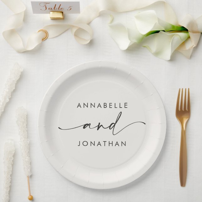 Plato De Papel Boda contemporánea negra crema moderna (Boda)