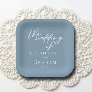 Plato De Papel Boda costero de la tipografía azul turquesa