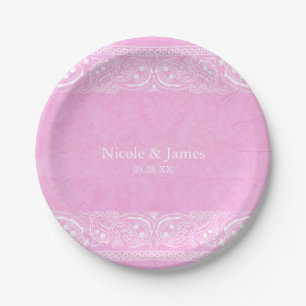 Plato De Papel Boda Country Western de Paisley Rústico Rosa