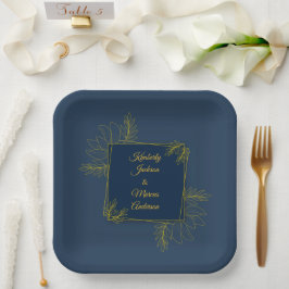 Plato De Papel Boda Cuadrado de Elegancia Dorada