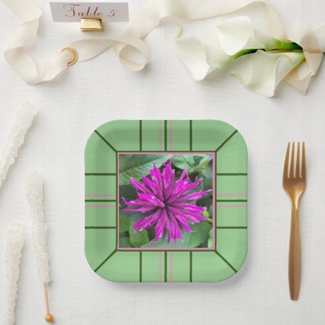 Plato De Papel boda cuadrado de "Raspberry Bee Balm" (Boda)