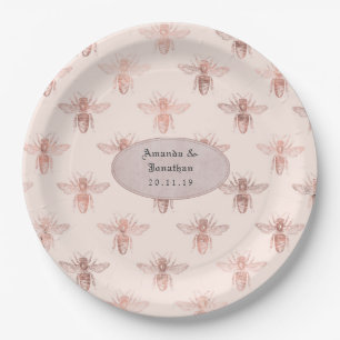 Plato De Papel Boda de abejas Rose Gold y Blush