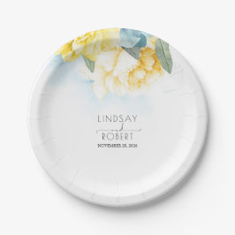 Plato De Papel Boda de acuarela azul turbio amarillo