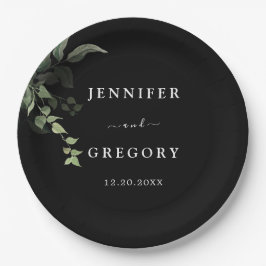 Plato De Papel Boda de acuarela botánica de color blanco negro