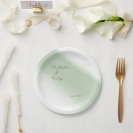 Plato De Papel Boda de acuarela de caligrafía minimalista