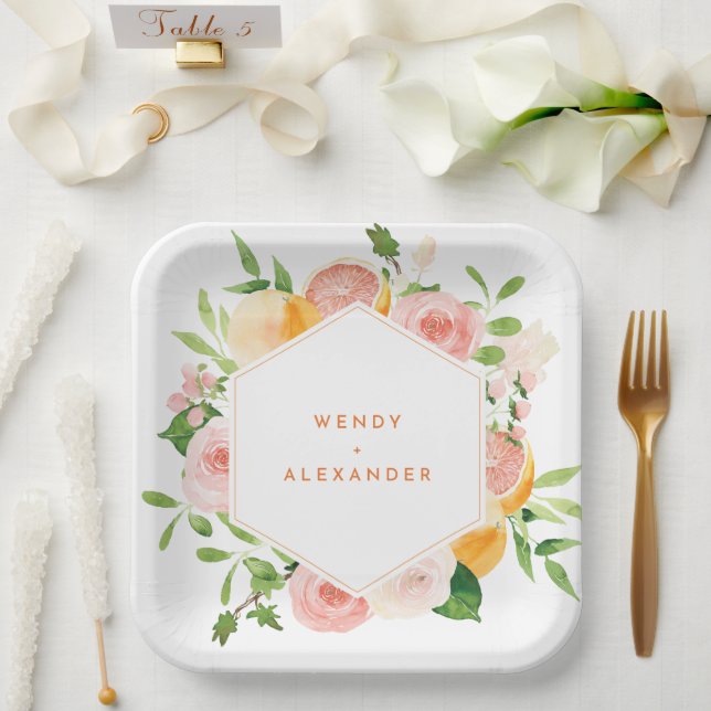 Plato De Papel Boda de acuarela de Citrus (Boda)