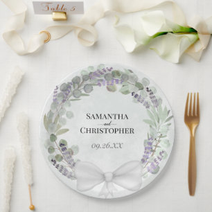 Plato De Papel Boda de acuarela de la guirnalda de Eucalipto y La