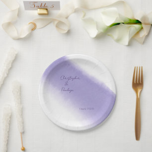 Plato De Papel Boda de acuarela de lavanda caligráfica minimalist