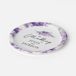 Plato De Papel Boda de acuarela de lavanda elegante personalizado