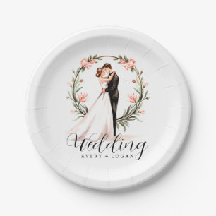 Plato De Papel boda de acuarela de pareja novia y novio