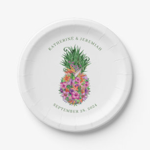 Plato De Papel Boda de acuarela de piña tropical floral