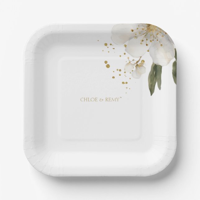 Plato De Papel Boda de acuarela floral (Anverso)