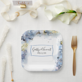 Plato De Papel Boda de acuarela floral de Hydrangea azul