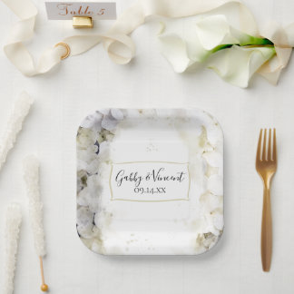 Plato De Papel Boda de acuarela floral de Hydrangea blanca