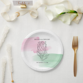 Plato De Papel Boda de acuarela King Protea