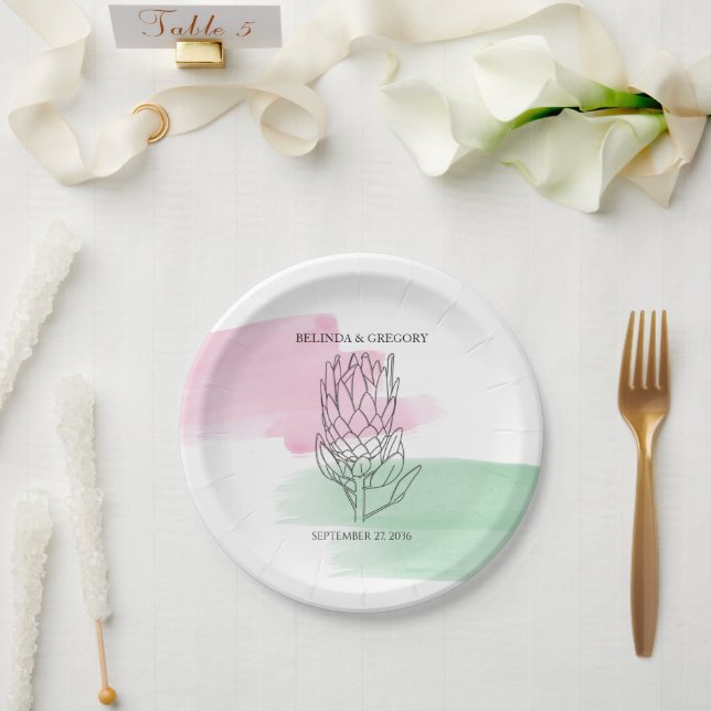 Plato De Papel Boda de acuarela King Protea (Boda)