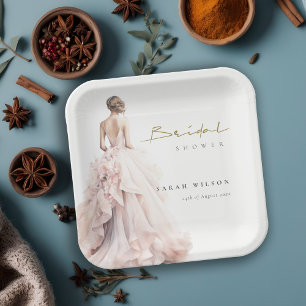 Plato De Papel Boda de acuarela moderna ducha de novias con traje