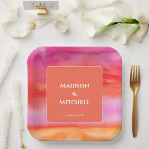 Plato De Papel Boda de acuarela Naranja rosa Garden Sunrise