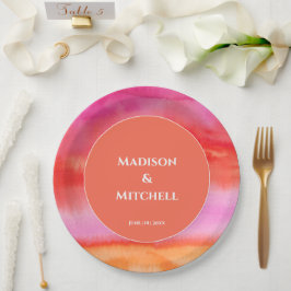 Plato De Papel Boda de acuarela Naranja rosa Garden Sunrise