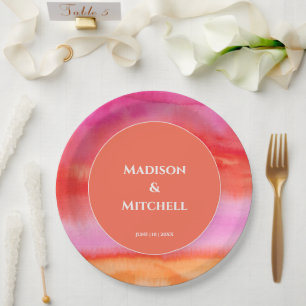 Plato De Papel Boda de acuarela Naranja rosa Garden Sunrise