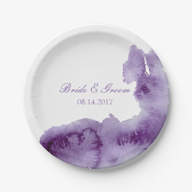 Plato De Papel Boda de acuarela ultra violeta elegante (Anverso)