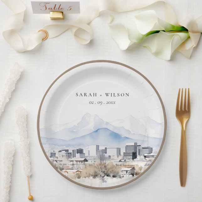 Plato De Papel Boda de acuarela Utah de Salt Lake City (Boda)
