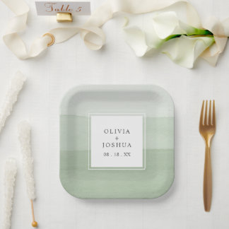 Plato De Papel Boda de acuarela verde