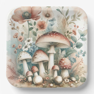 Plato De Papel Boda de Acuarela Vintage Hongos y Flores
