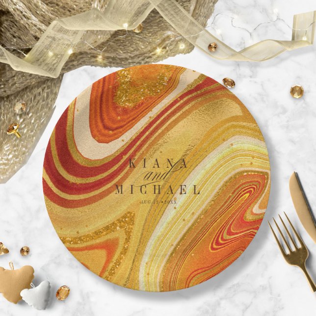 Plato De Papel Boda de Ágata Abstracta Naranja Caliente ID827 (Subido por el creador)