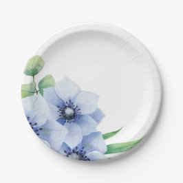 Plato De Papel Boda de anémona azul y eucalipto