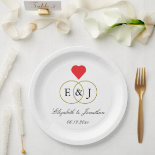 Plato De Papel Boda de anillos entrelazados
