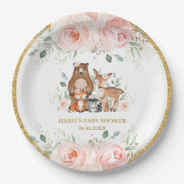Plato De Papel Boda de animales de Woodland Rubor Floral Baby Sho