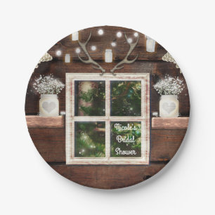 Plato De Papel Boda de árbol de ventana de granero rústico y fras