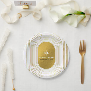 Plato De Papel Boda de arco Minimalista moderno blanco y dorado