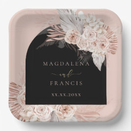 Plato De Papel boda de arco negro floral boho