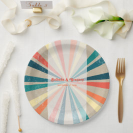 Plato De Papel Boda de arcoiris retro colorido