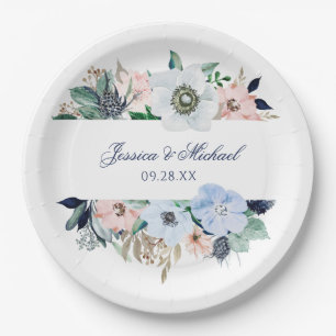Plato De Papel Boda de armazón floral de color acuático elegante