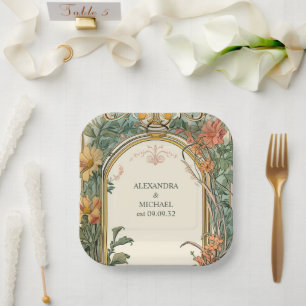 Plato De Papel Boda de Art Nouveau floral vintage