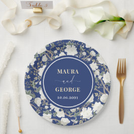 Plato De Papel Boda de Aves Florales en Chinoiserie Blue de la Ma