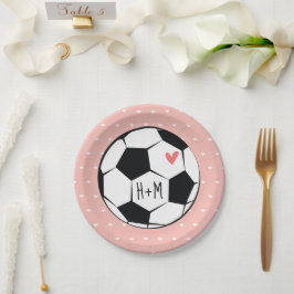 Plato De Papel Boda de baloncesto rosado monogramado