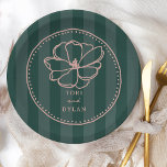 Plato De Papel Boda de banda verde de flores<br><div class="desc">Plano floral sobre fondo de banda verde con marco dibujado a mano.</div>